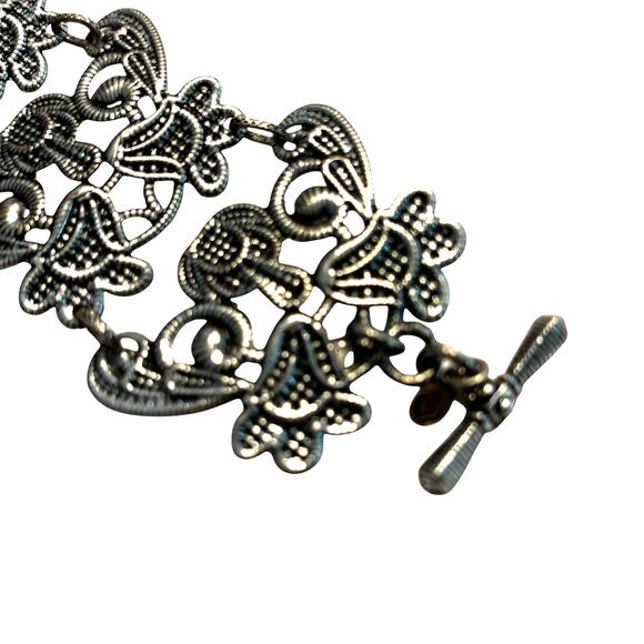 Vintage Premier Designs Wide Silver Panel Chain Bracelet textured ornate Boho - Picture 2 of 9